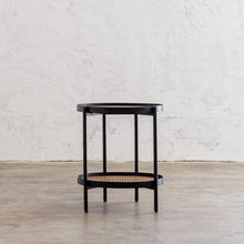 SAUVAGE AMBA TIMBER TERRACE SIDE TABLE  |  BLACK + NATURAL RATTAN UNSTYLED