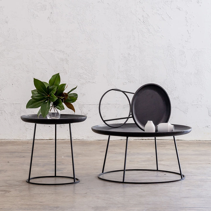 SAUVAGE LONDA ROUND TABLE BUNDLE | BLACK TIMBER  |  COFFEE TABLE + TERRACE TABLE + SIDE TABLE