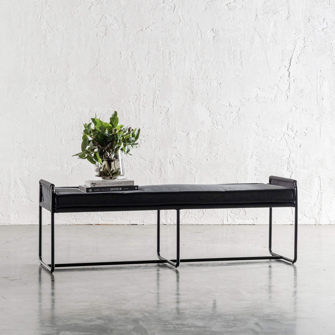 SEVILLA CONTEMPO BENCH W PIPED EDGING  |  CARBON ASH MARLE CANVAS BLACK