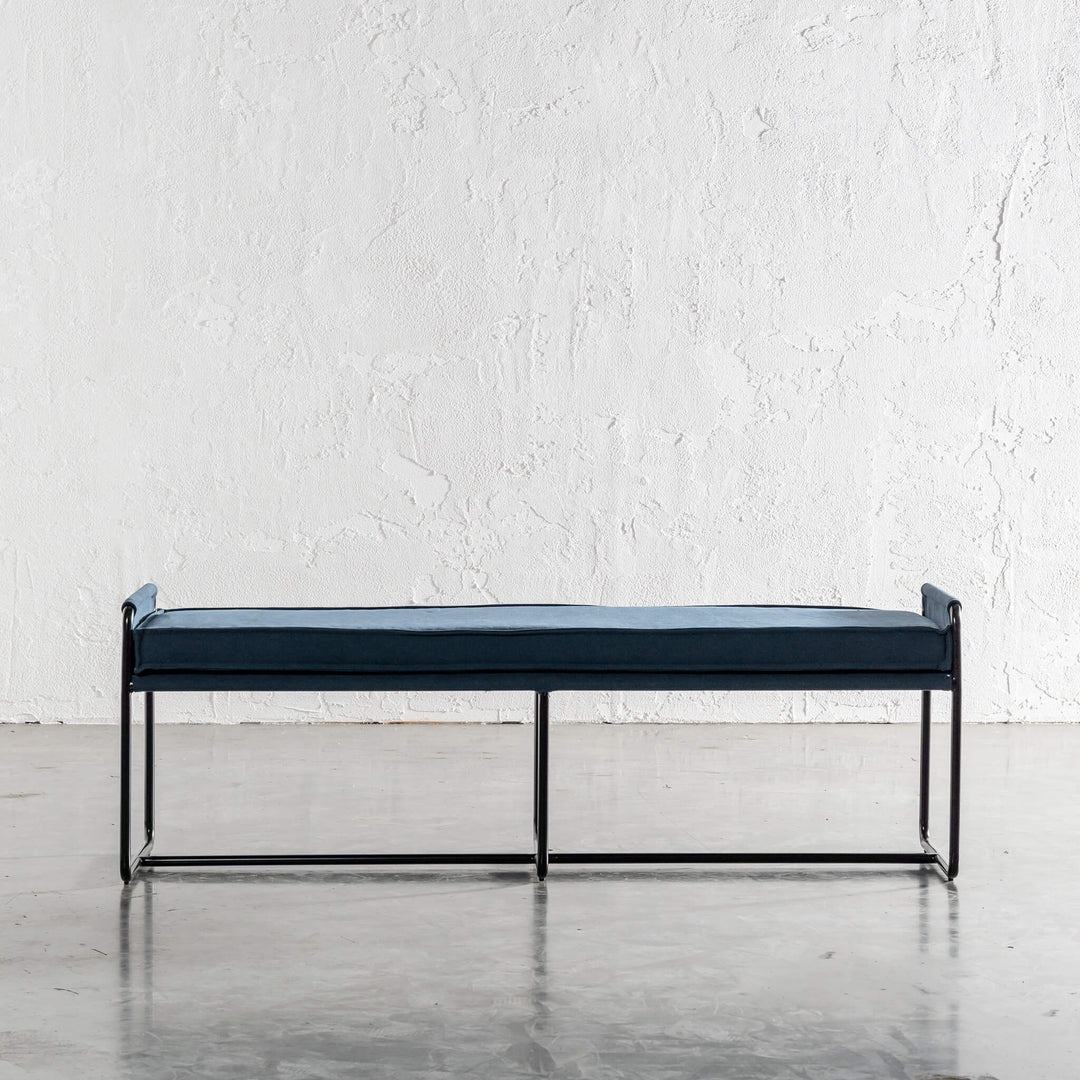 SEVILLA CONTEMPO BENCH W PIPED EDGING  |  DENIM BLUE FRONT VIEW