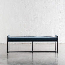 SEVILLA CONTEMPO BENCH W PIPED EDGING  |  DENIM BLUE FRONT VIEW