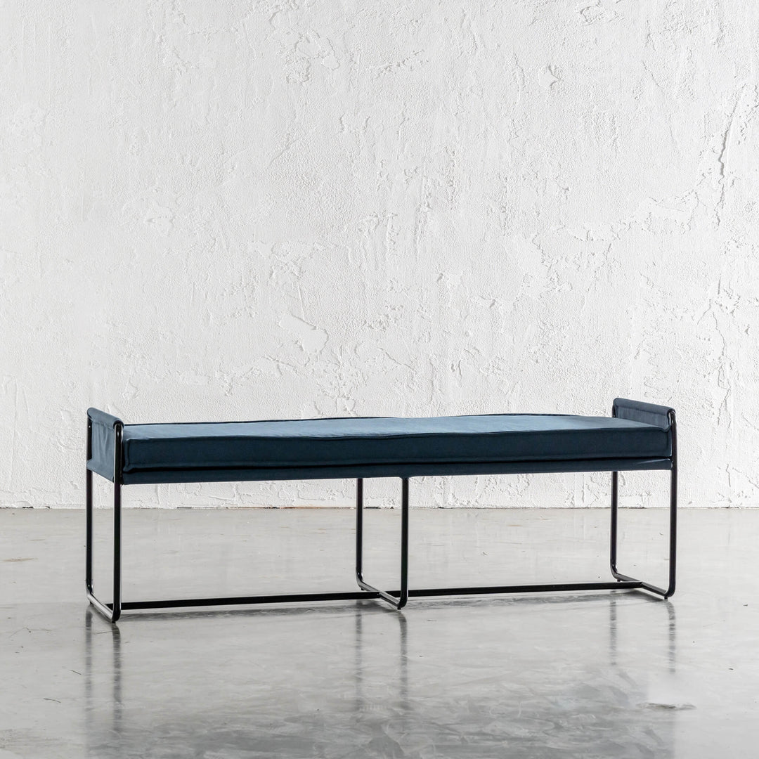 SEVILLA CONTEMPO BENCH W PIPED EDGING  |  DENIM BLUE CANVAS MINIMAL