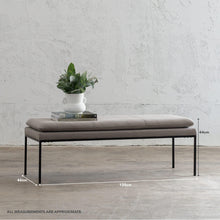 SEVILLA MODERNA CUSHION TOP BENCH WITH MEASUREMENTS   |  OYSTER LINEN