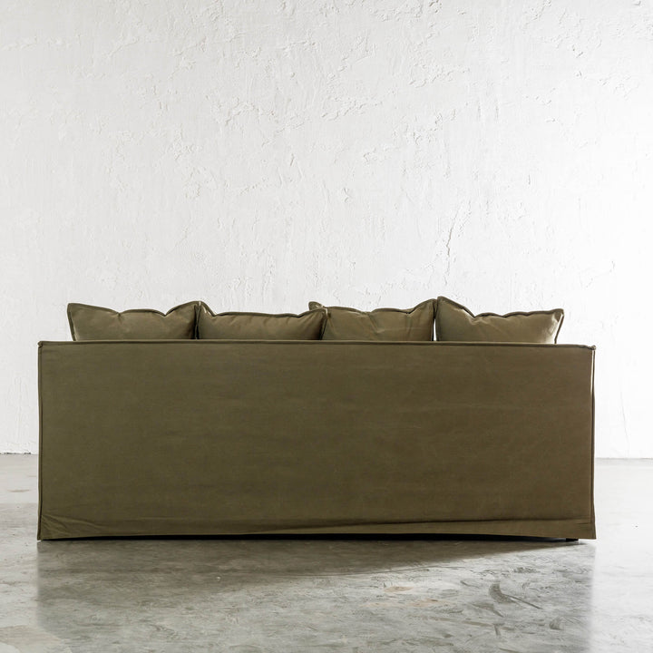 SEVILLA 3 SEATER SLIP COVER SOFA   |  BRACKEN GREEN CANVAS REAR VIEW