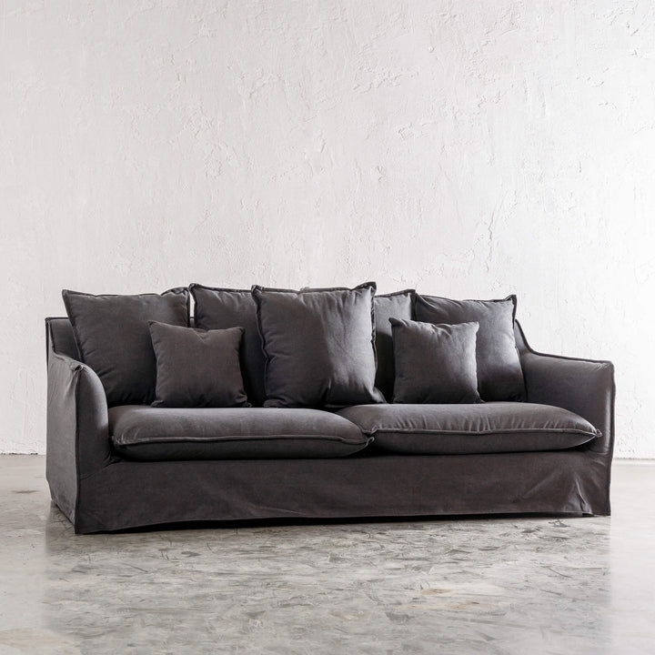 SEVILLA 3 SEATER SLIP COVER SOFA   |  CARBON ASH MARLE CANVAS MINIMAL 