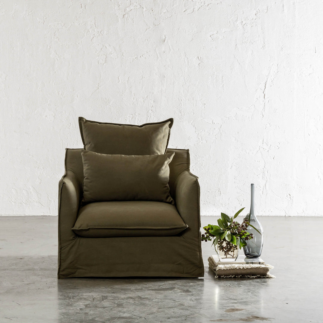 SEVILLA SLIP COVER ARM CHAIR   |  BRACKEN GREEN