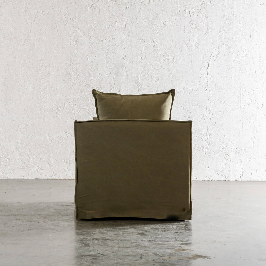 SEVILLA SLIP COVER ARM CHAIR   |  BRACKEN GREEN CANVAS REAR VIEW