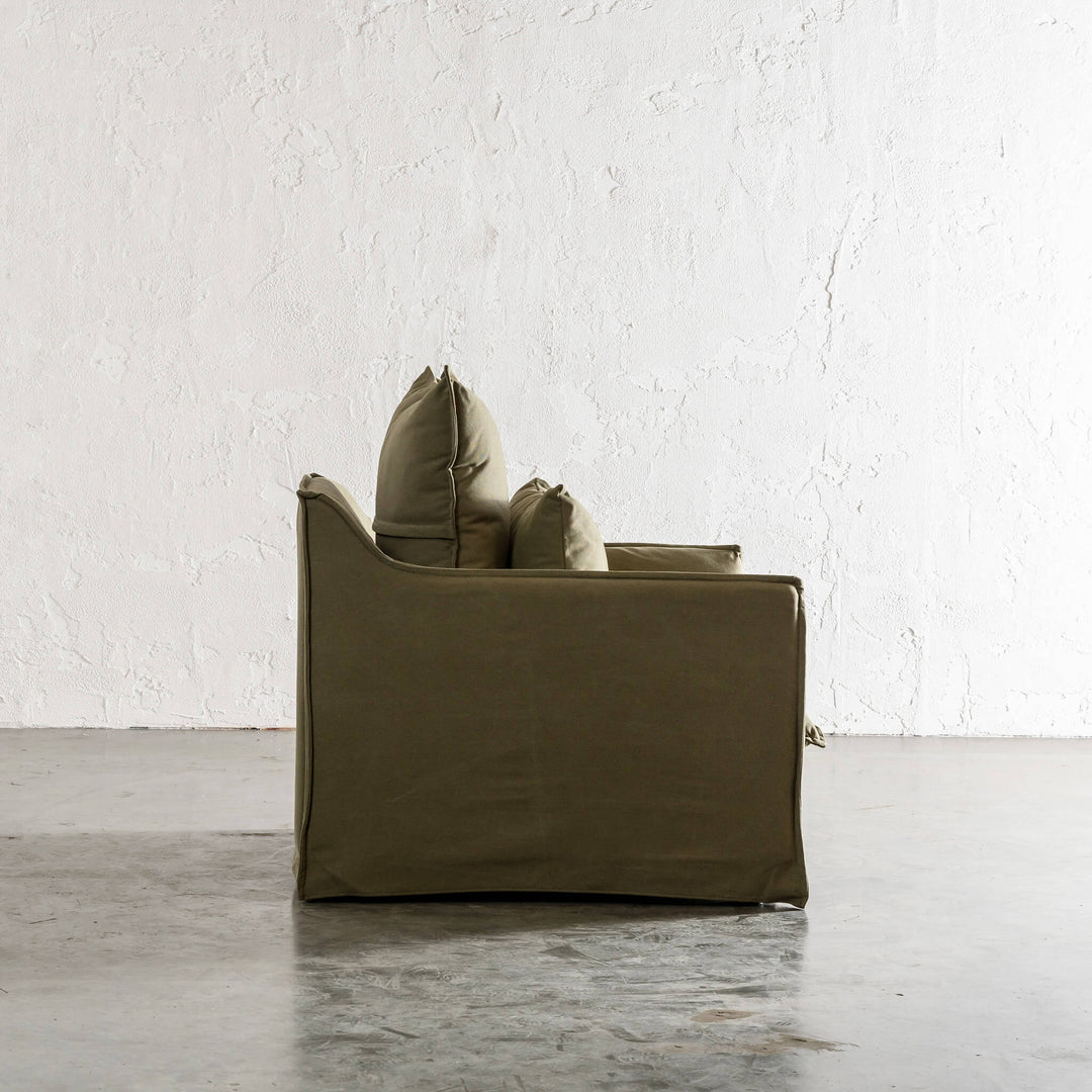 SEVILLA SLIP COVER ARM CHAIR   |  BRACKEN GREEN CANVAS SIDE VIEW