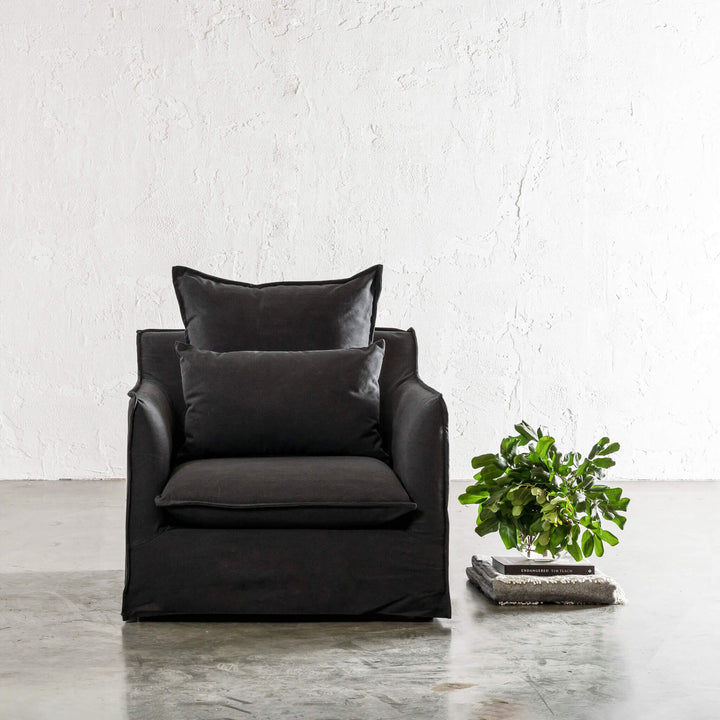 SEVILLA SLIP COVER ARM CHAIR | CARBON ASH MARLE CANVAS