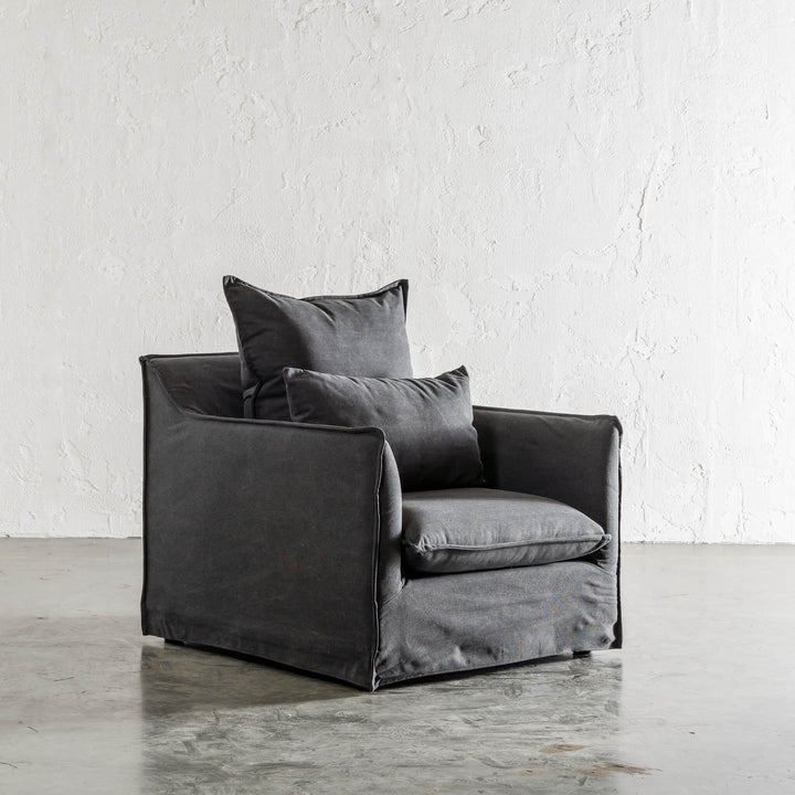 SEVILLA SLIP COVER ARM CHAIR   |  CARBON ASH MARLE CANVAS MINIMAL