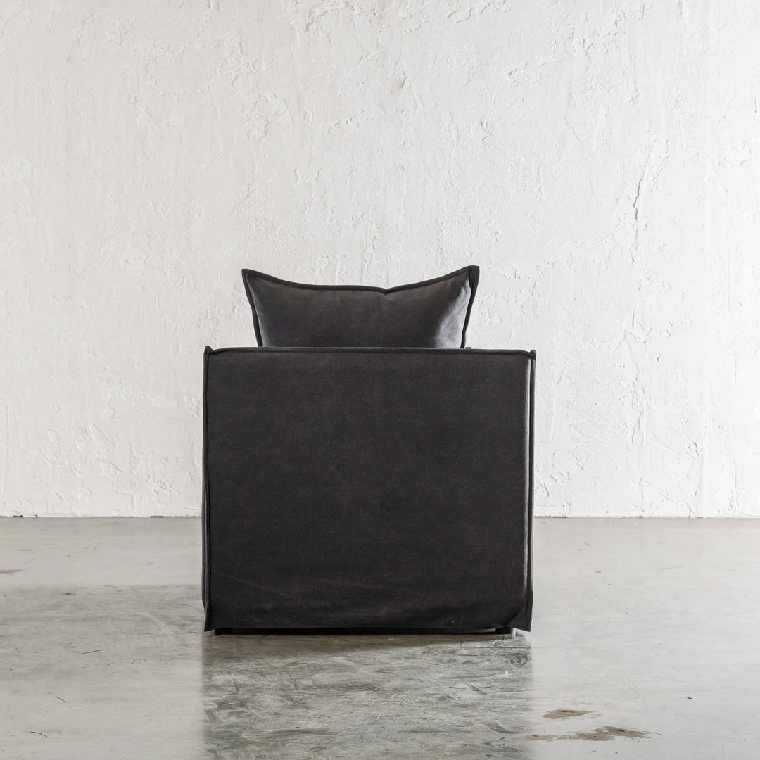 SEVILLA SLIP COVER ARM CHAIR   |  CARBON ASH MARLE CANVAS REAR VIEW