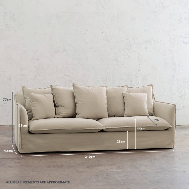 SEVILLA 3 SEATER SLIP COVER SOFA | STOWE SAND  |  MEASUREMENTS