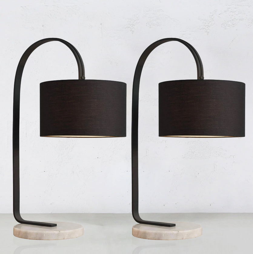PRE ORDER  |  SILAS CHARCOAL + MARBLE TABLE LAMP WITH BLACK SHADE | BUNDLE x 2
