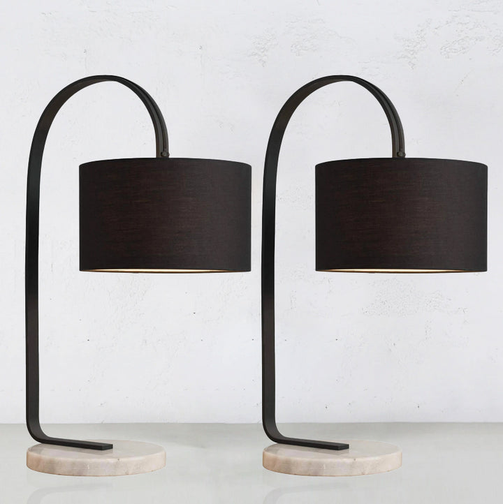 SILAS CHARCOAL + MARBLE TABLE LAMP WITH BLACK SHADE | BUNDLE x 2