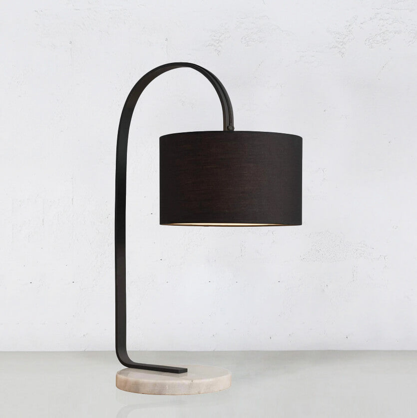 PRE ORDER  |  SILAS CHARCOAL + MARBLE TABLE LAMP WITH BLACK SHADE