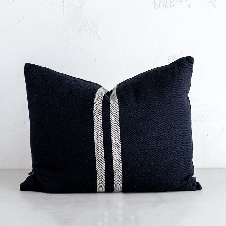 SIMPATICO CUSHION  |  60 x 40cm  |  BLACK + NATURAL STRIPE  |  FEATHER FILLED SCATTER CUSHION