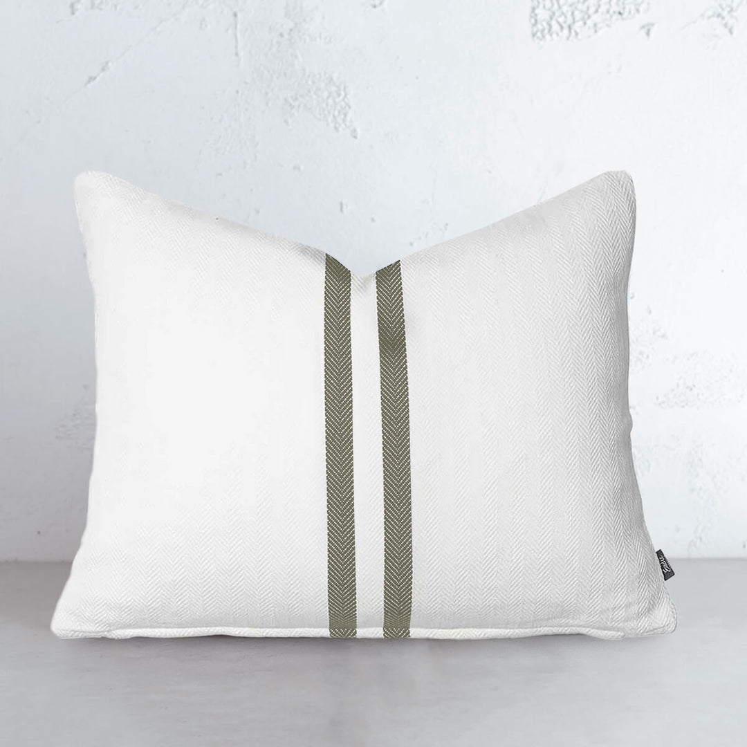 SIMPATICO CUSHION  |  50 x 60  |  WHITE + KHAKI STRIPE