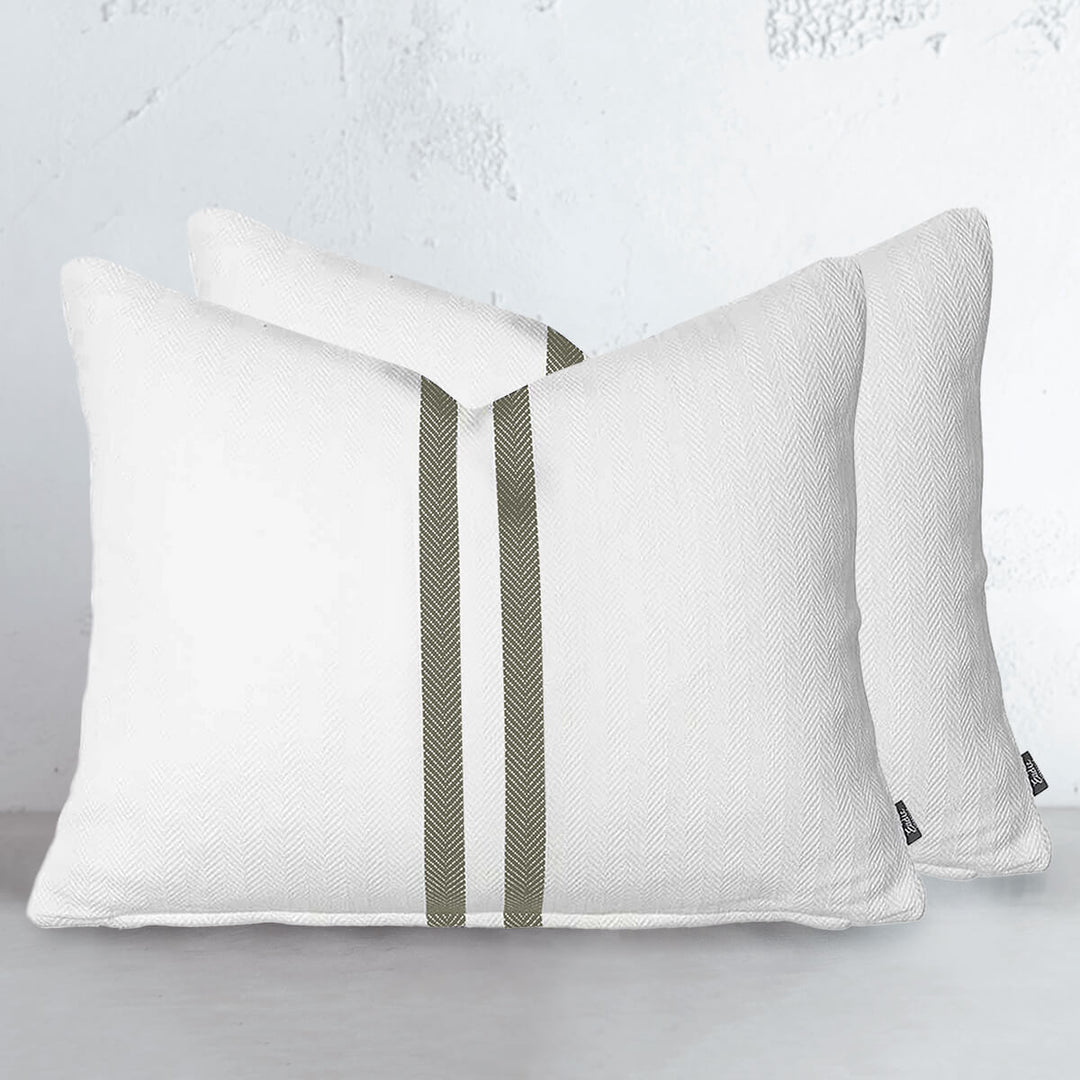 SIMPATICO CUSHION  |  50 x 60  |  WHITE + KHAKI STRIPE | BUNDLE X 2