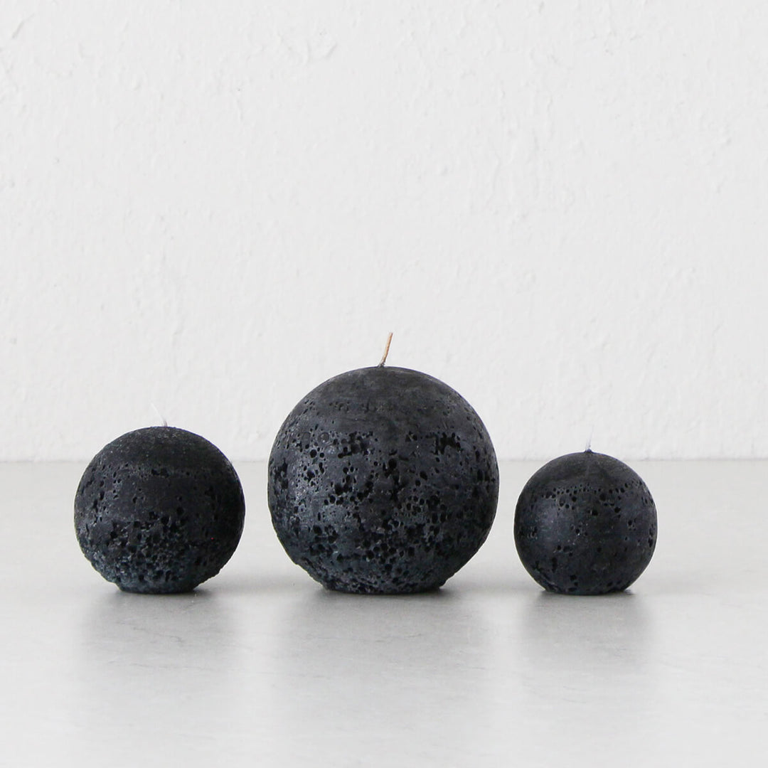 TEXTURED SPHERE CANDLE  |  SET OF 3  |  BLACK