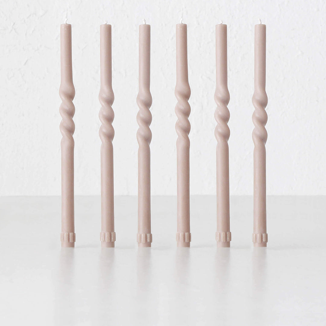 SPIRAL TAPER CANDLE BUNDLE  |  TAUPE  |  SET OF 6