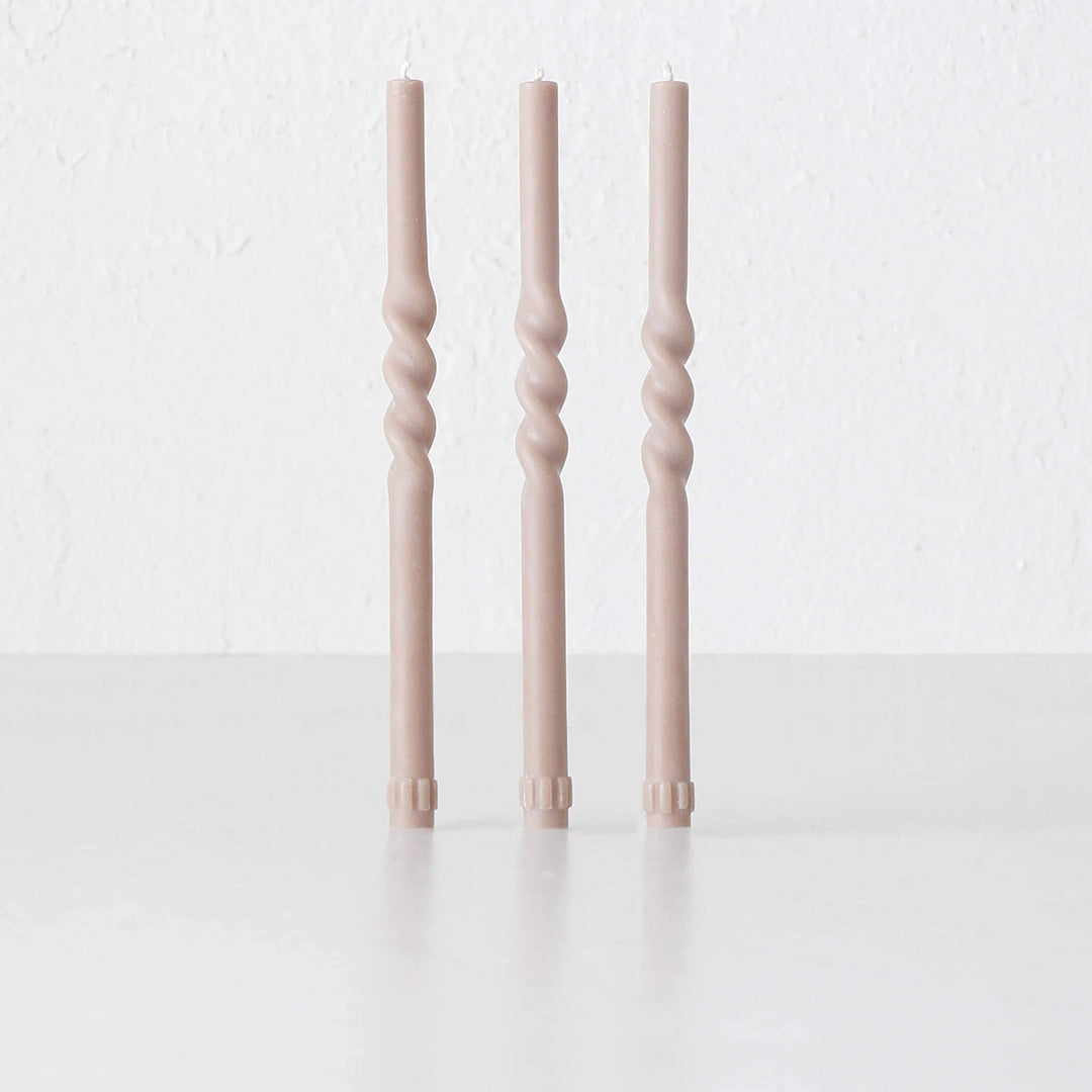 SPIRAL TAPER CANDLE BUNDLE  |  TAUPE  |  SET OF 3