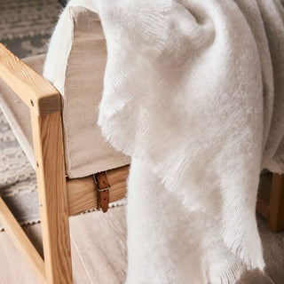 ST ALBANS MOHAIR THROW RUG | POWDER CREAM WHITE  |  STYLED