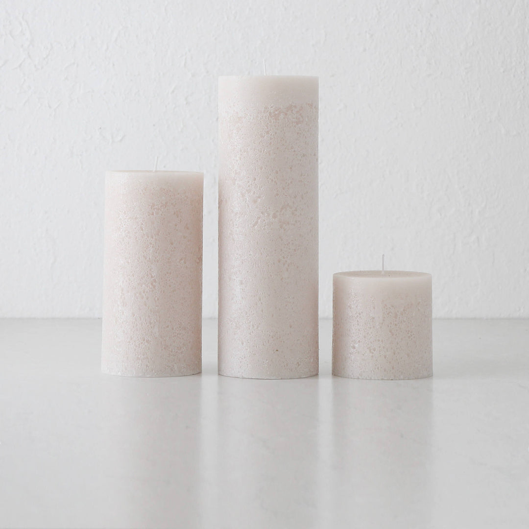 TEXTURED PILLAR CANDLE  |  SET OF 3  |  STONE