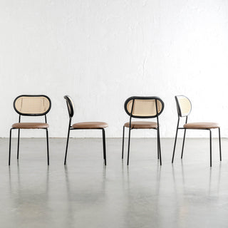 TORSBY DINING CHAIR  |  NOIR BLACK + COGNAC TAN SEAT  | BUNDLE  X 4