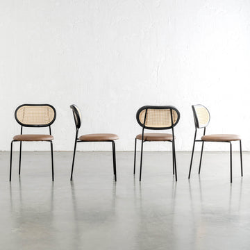 TORSBY DINING CHAIR  |  NOIR BLACK + COGNAC TAN SEAT  | BUNDLE  X 4