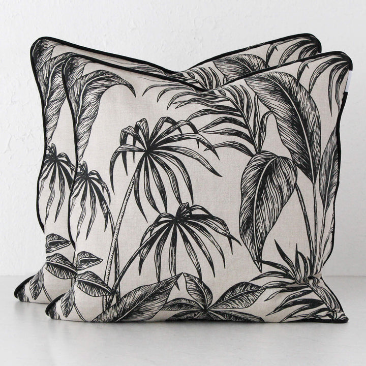 TAHITI CUSHION BUNDLE X2   |  55 x 55  |  BLACK + LINEN