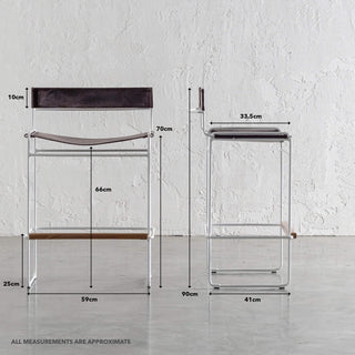 Taro Expresso Leather Bar Chair White Steel Frame measurements