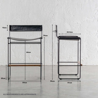 TARO BLACK LEATHER BAR CHAIR BLACK STEEL FRAME MEASUREMENTS