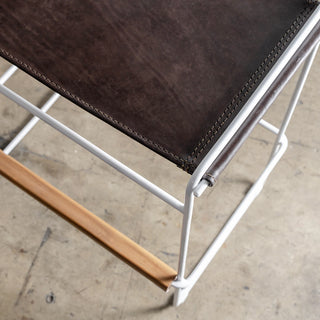 Taro Expresso Leather Bar Chair White Steel Frame close up