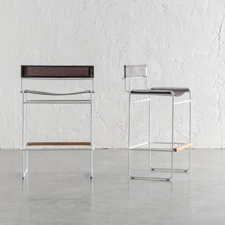 TARO EXPRESSO LEATHER BAR CHAIR  |  WHITE STEEL FRAME  |  BUNDLE X 2 SIDE VIEW