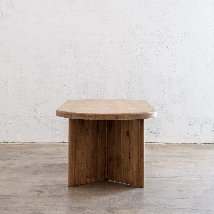 TRION INDOOR ROUNDED TEAK DINING TABLE | UNSTYLED