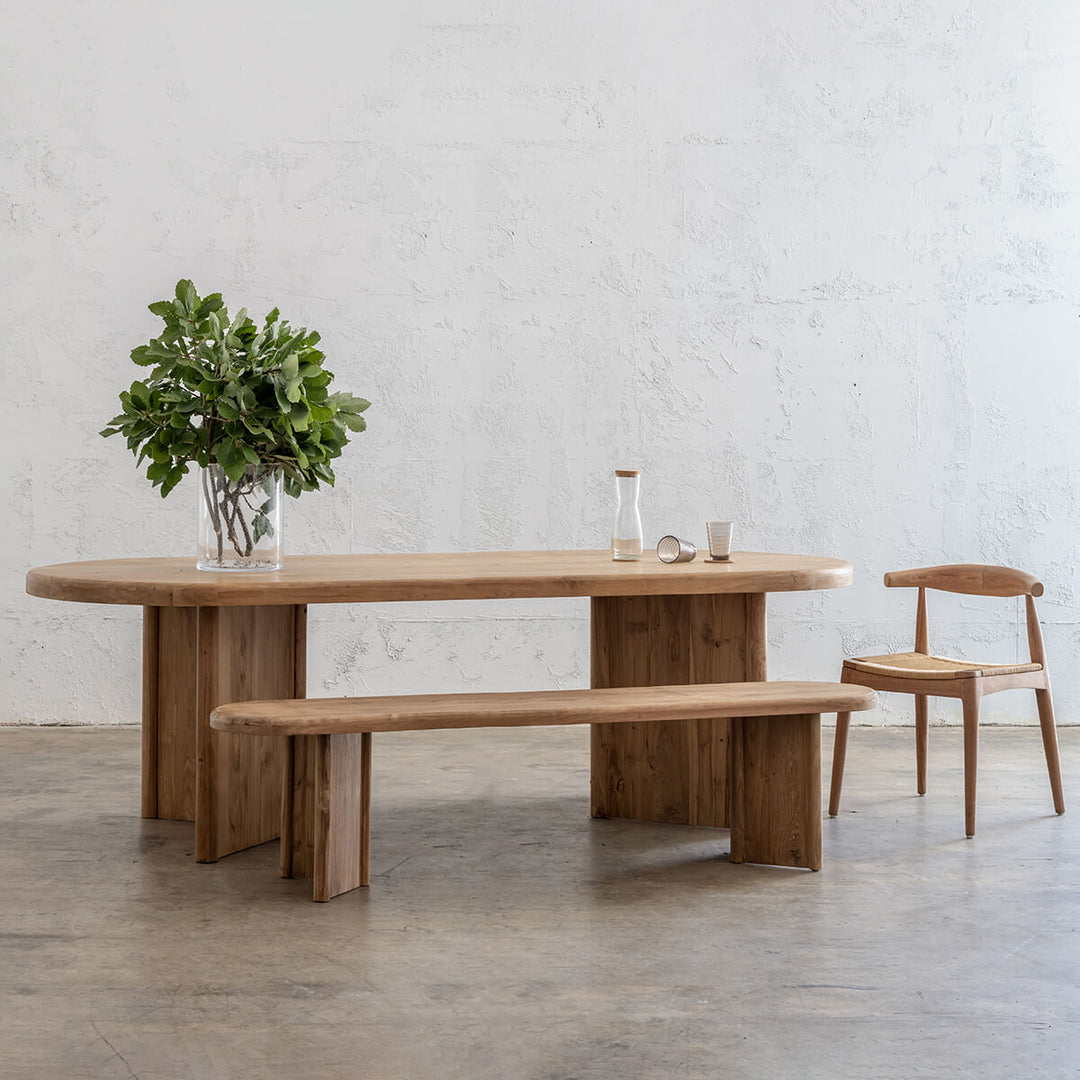 PRE ORDER  |  TRION INDOOR ROUNDED TEAK DINING TABLE  |  300CM