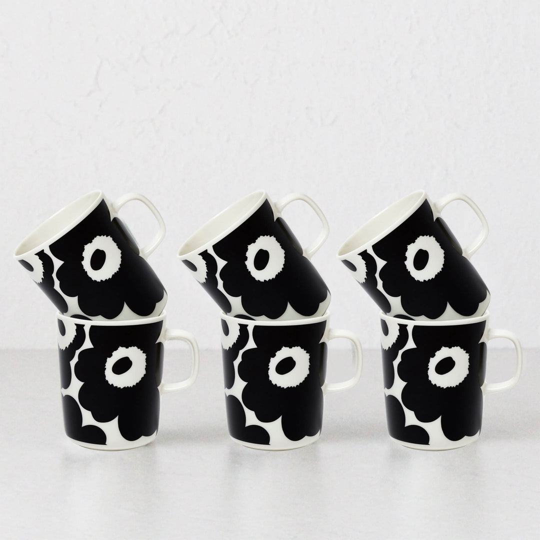 MARIMEKKO  |  UNIKKO COFFEE MUG 2.5DL   |  BLACK + WHITE  |  SET OF 6