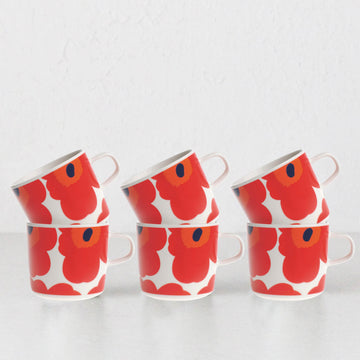 MARIMEKKO  |  UNIKKO COFFEE MUG 2DL  |  WHITE + RED  |  SET OF 6