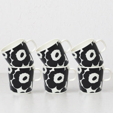 MARIMEKKO  |  UNIKKO COFFEE MUG 4DL  |  BLACK + WHITE  |  SET OF 6