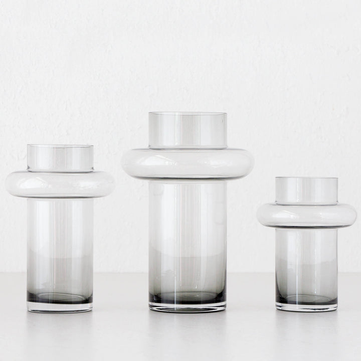 WIDE MOUTH GLASS VASE BUNDLE X3 | SMALL + MEDIUM + LARGE | GREY