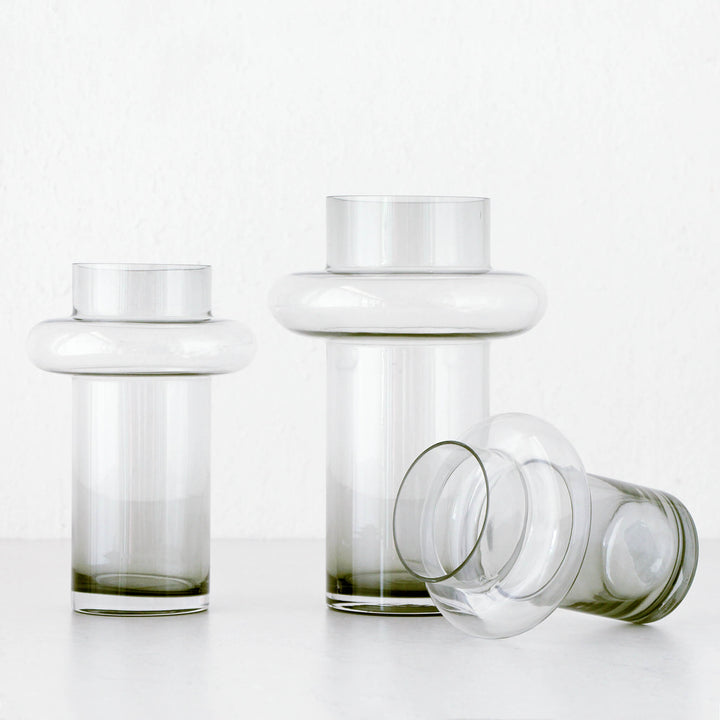 WIDE MOUTH GLASS VASE BUNDLE X2 | MEDIUM + LARGE | GREY |  STYLED