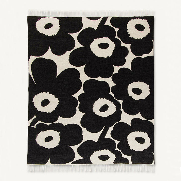 MARIMEKKO UNIKKO BLANKET  |  BLACK + WHITE FLORAL FLOWER WOOL