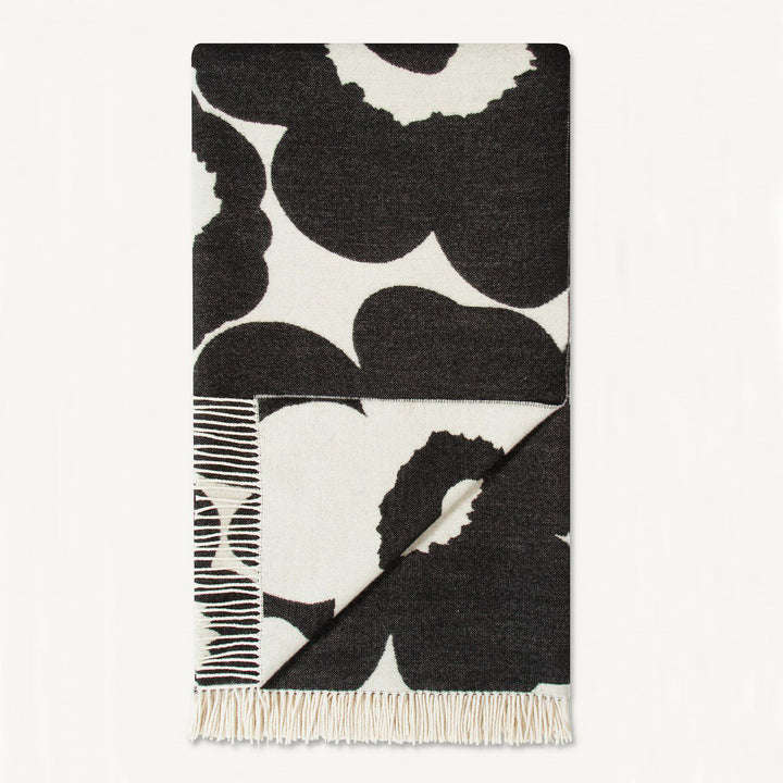 MARIMEKKO UNIKKO BLANKET  |  BLACK + WHITE FLORAL FLOWER WOOL